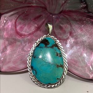 Vintage heavy Turquoise and Silver Pendant Necklace.
